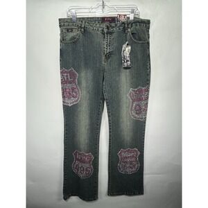 Platinum Plush Motorcycle Highway Rhinestone Denim Boot Cut Stretch Size 17 Jean